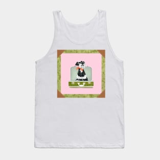 Miniature Schnauzer Dog sitting in an empty vintage suitcase Tank Top